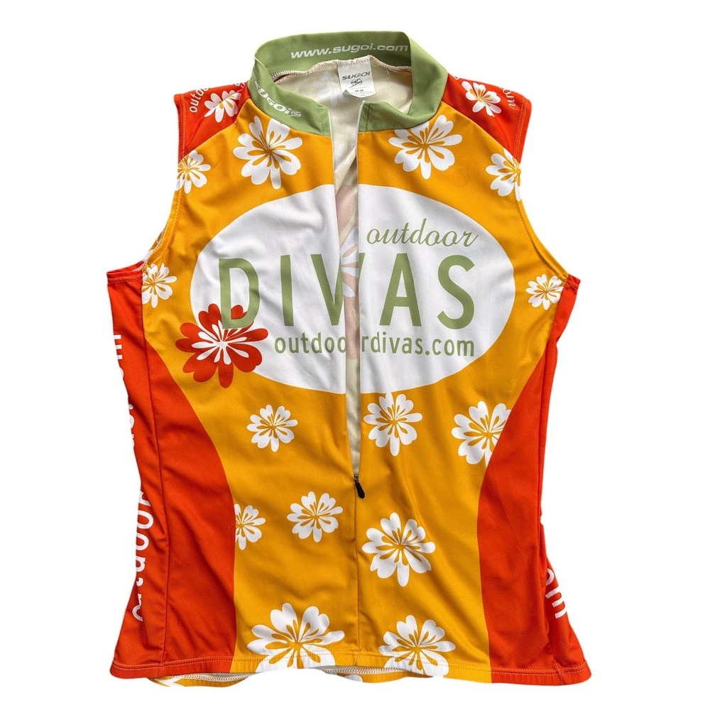 Sugoi Cycling Jersey Women Medium Orange Floral Outdoor Divas Sleeveless 3/4 Zip
